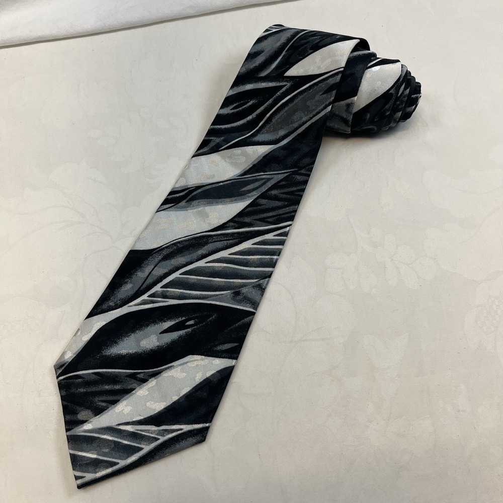 D. De Bartolo & Co Custom Men's Necktie - 56" Black, Navy, White Marble Pattern